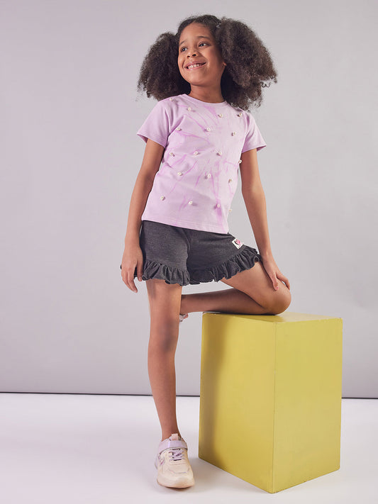 Pampolina Girls Solid Knee Length Shorts- Darkgrey