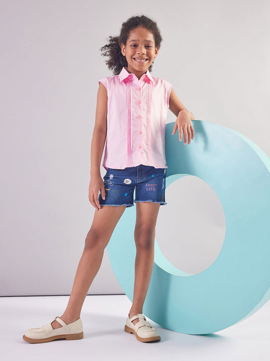 Pampolina Girls Collar Neck Textile Top-Pink