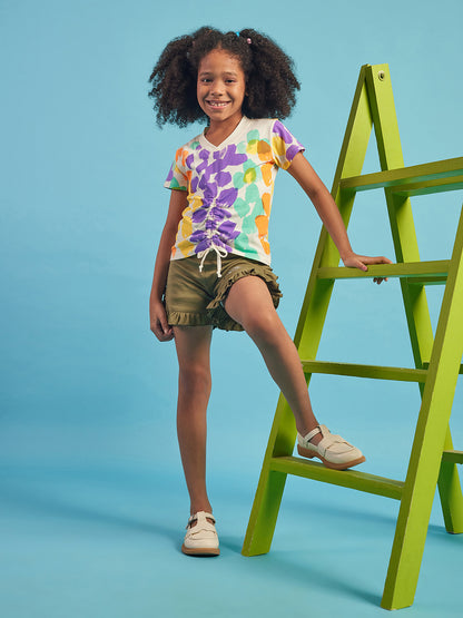 Pampolina Girls Multicolor Printed Top- Purple