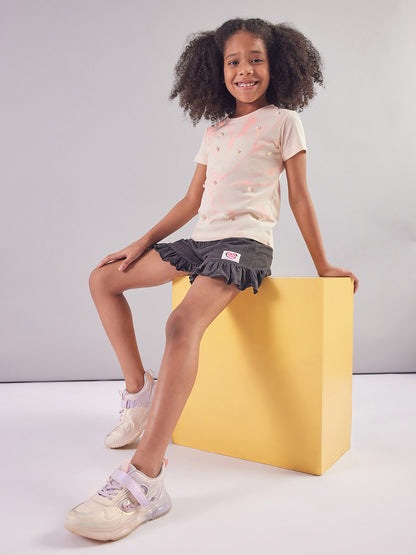 Pampolina  Girls Sequined Printed Top- Off-White