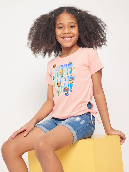 Pampolina Girls Always Stay Printed Top-Peach