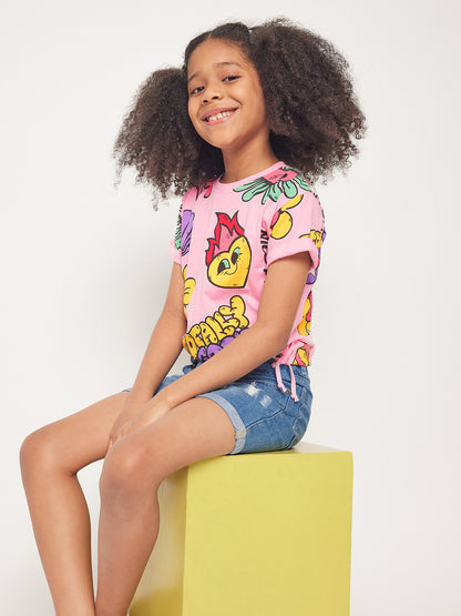 Pampolina Girls Graphic Floral Printed Top-Pink