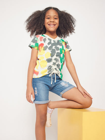 Pampolina Girls Multicolor Printed Top- Green
