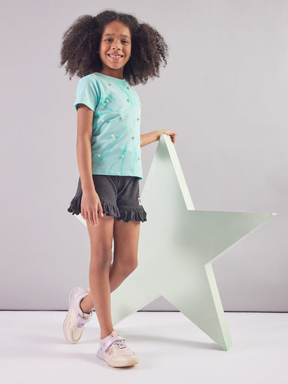 Pampolina Girls Printed Strechable Top-Sky Blue