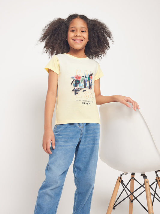 Pampolina Girls Happiness Printed Stretchable Top-Lemon