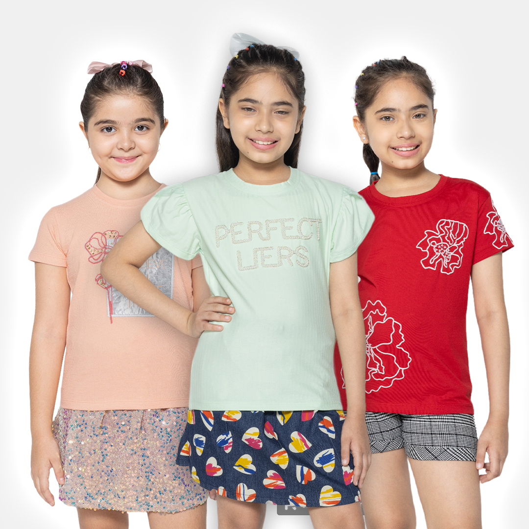 "Essential Trio: Girls' Printed Tops - Pack of 3"