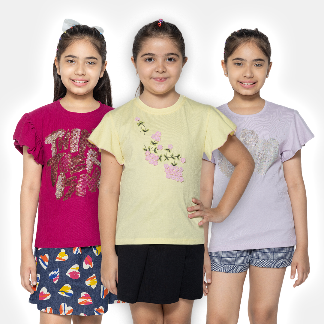 "Essential Trio: Girls' Printed Tops - Pack of 3"