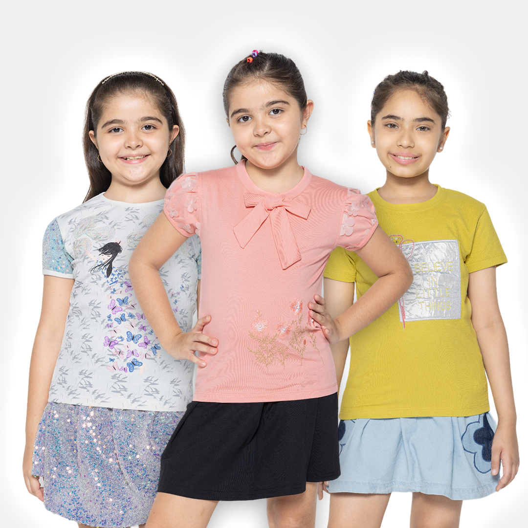 "Essential Trio: Girls' Printed Tops - Pack of 3"