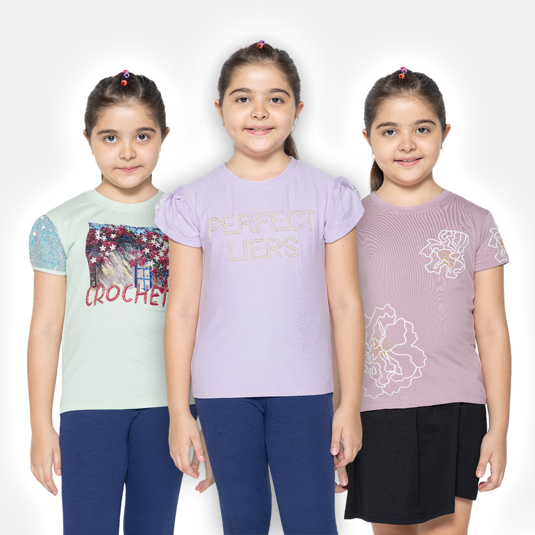 "Girls' Printed Tops Set - Pack of 3"