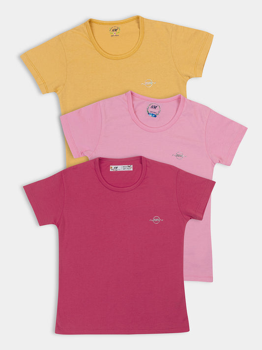 Adorable Girls' Half Sleeve Top 3-Combo: Solid Colors