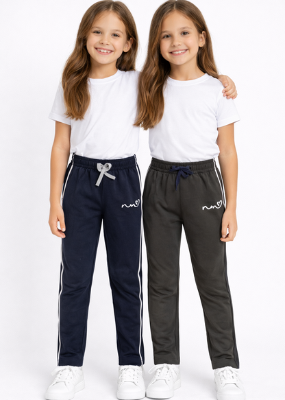 Girls' Sporty Track Pants | Navy & Olive Contrast Joggers
