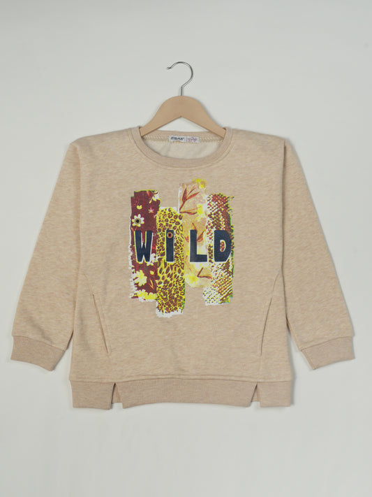 Pampolina Beige "WILD" Sweatshirt with Floral and Animal Print Design