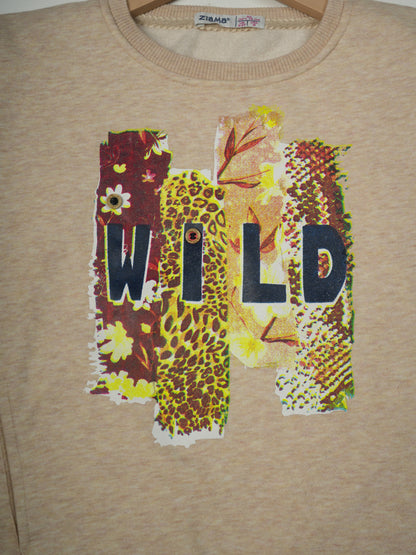 Pampolina Beige "WILD" Sweatshirt with Floral and Animal Print Design