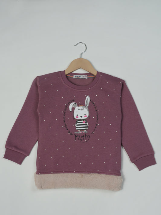 Pampolina Purple "Pretty" Sweatshirt with Bunny Design and Faux Fur Trim