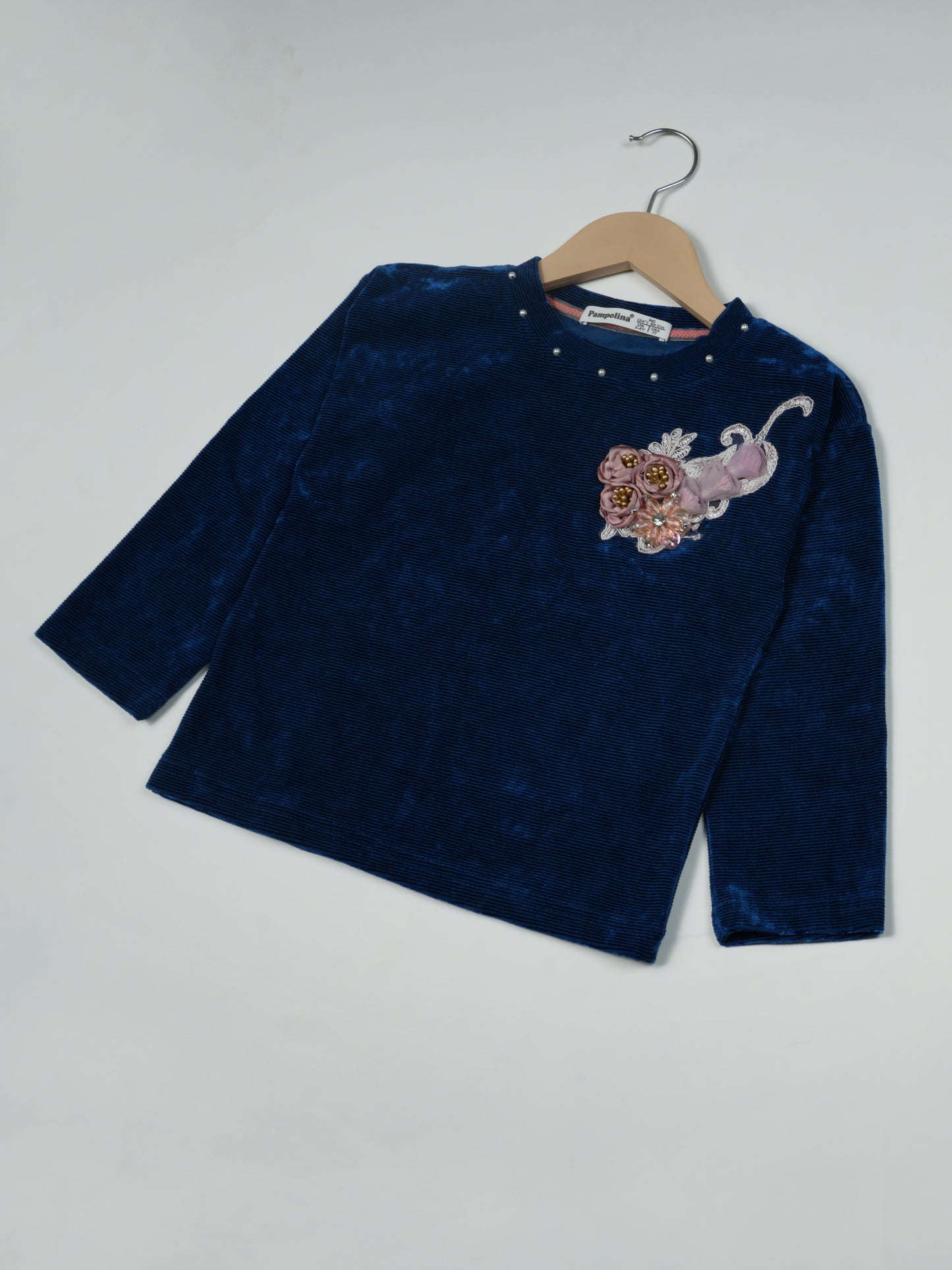 Pampolina Navy Sharing Top with Floral Embellishment