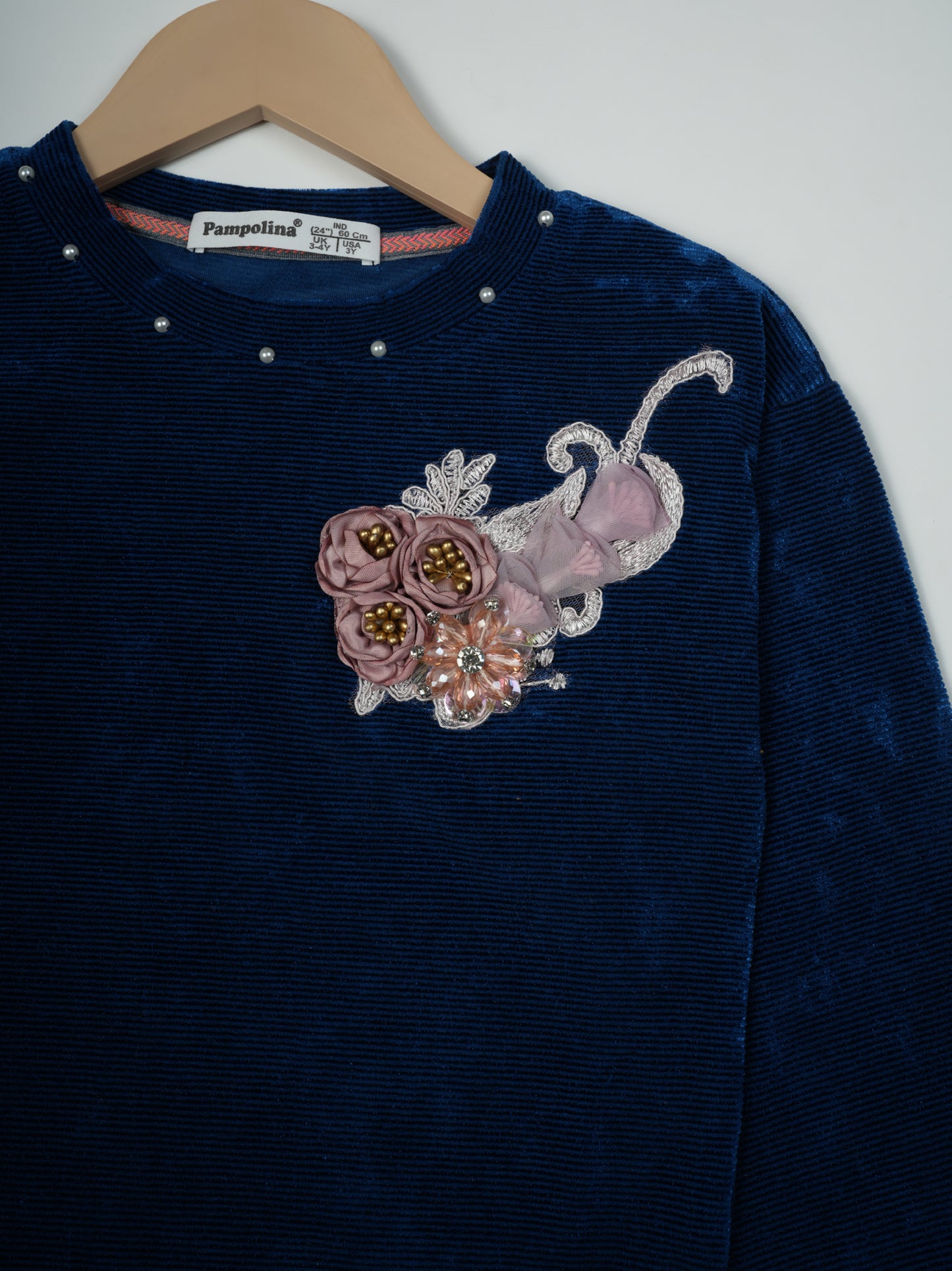 Pampolina Navy Sharing Top with Floral Embellishment