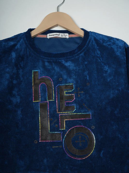 Pampolina Blue Sharing Top with "Hello" Slogan and Rainbow Rhinestone Detail