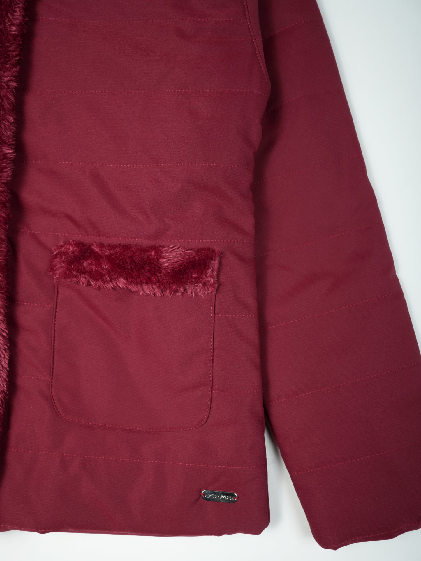 Pampolina Burgundy Puffer Jacket with Faux Fur Trim and Lined Pockets