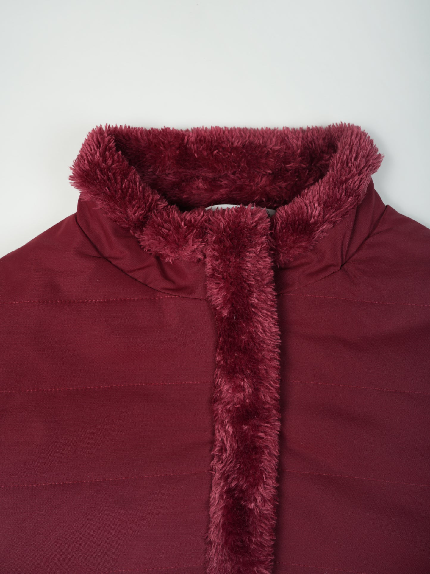 Pampolina Burgundy Puffer Jacket with Faux Fur Trim and Lined Pockets