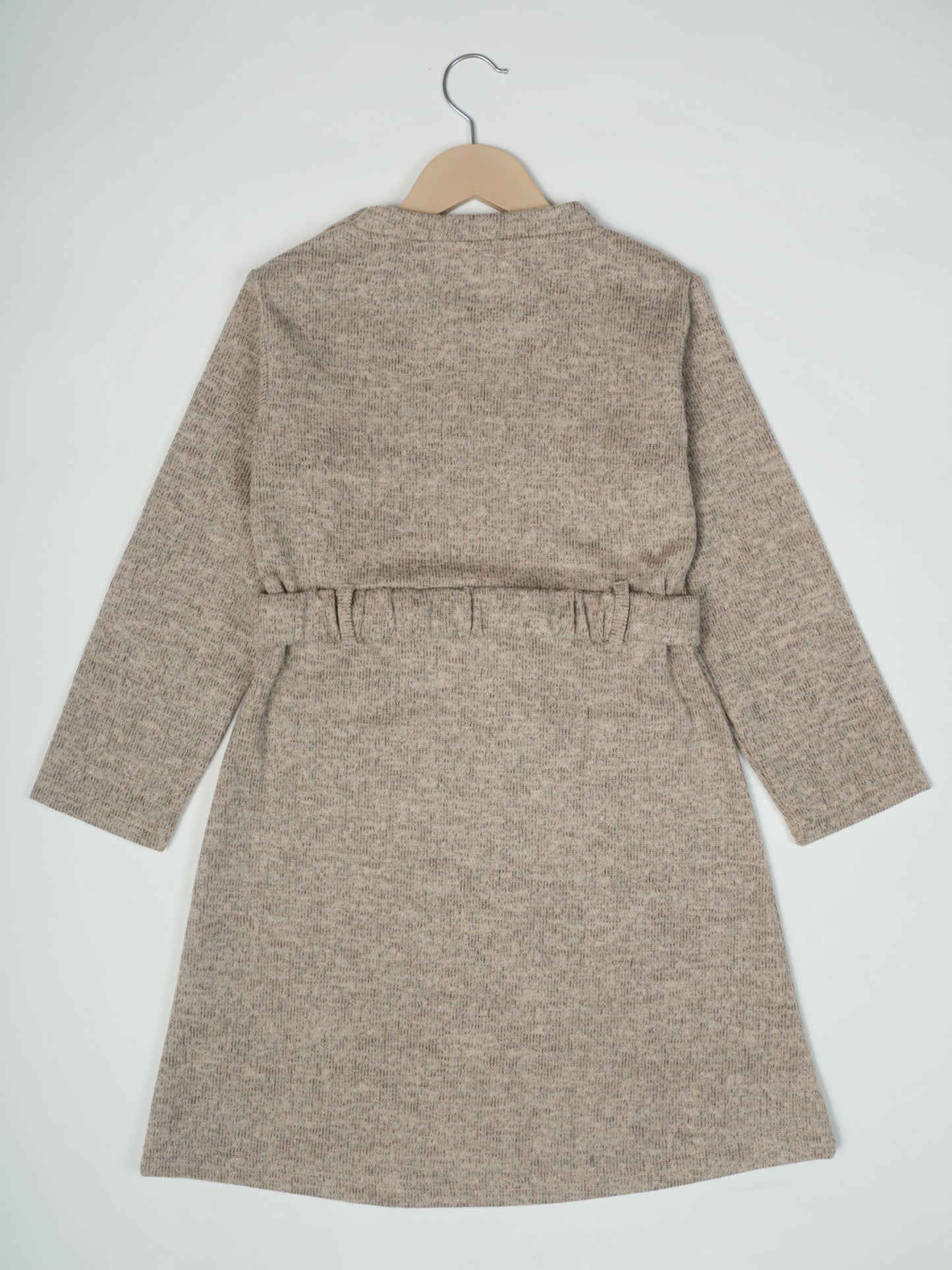 Pampolina Girls' Beige Ribbed Dress with Unique Design