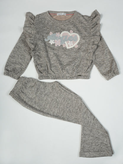 Pampolina Grey Co-ord with "Love" Applique and Ruffle Sleeves