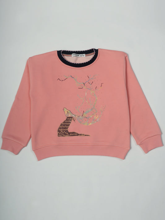 Pampolina Peach Sweatshirt with "Fox and Tree" Design