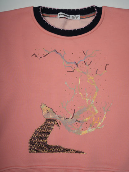 Pampolina Peach Sweatshirt with "Fox and Tree" Design