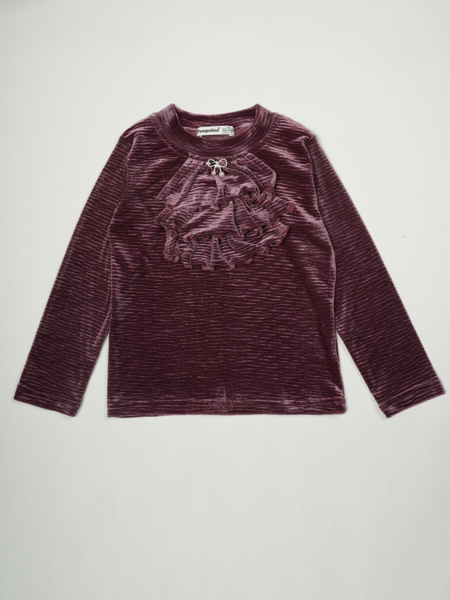 Pampolina Burgundy SharingTop with Ruffled Collar and Bow Detail