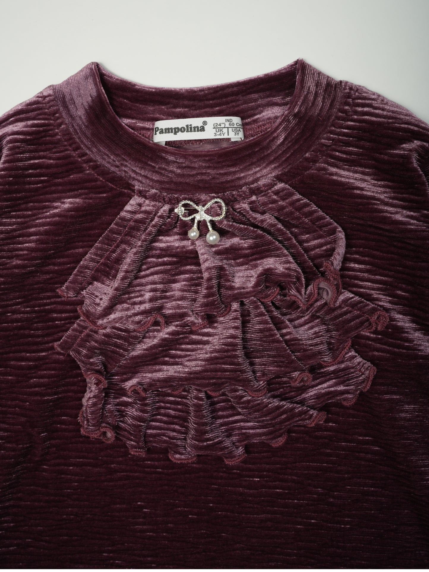 Pampolina Burgundy SharingTop with Ruffled Collar and Bow Detail