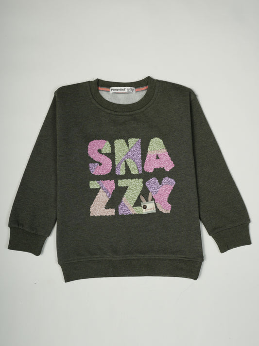 Pampolina Girls' Olive Sweatshirt with Unique Design