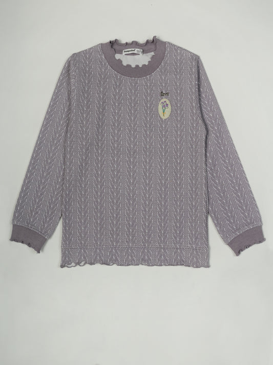 Pampolina Purple Sweatshirt with Chevron Pattern and Floral Embellishment