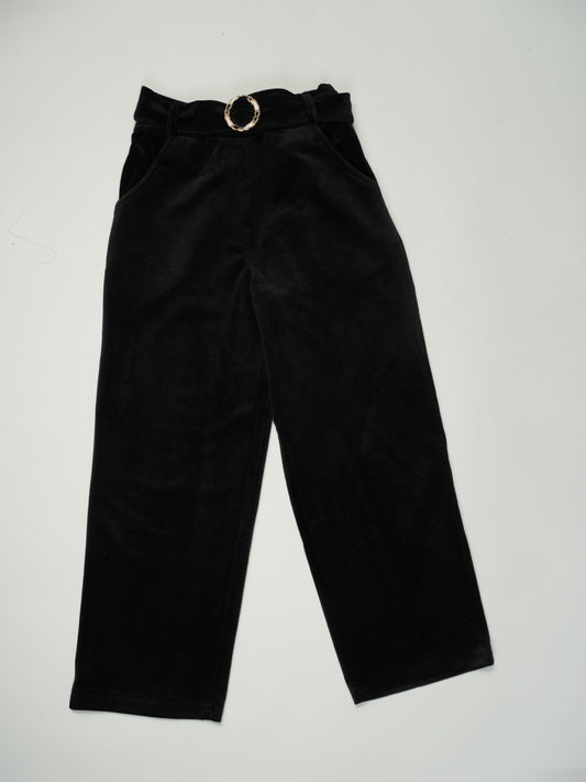 Black Sharing Pants with Gold Belt and Patch Pockets