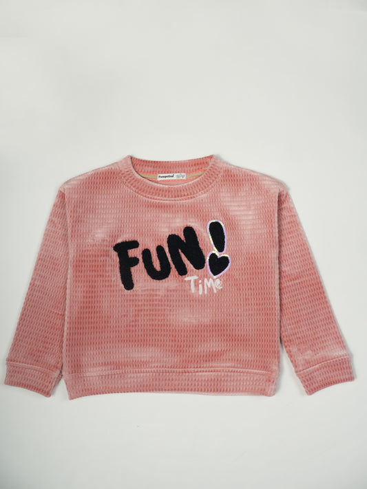 Pampolina Pink Waffle Sweatshirt with "Fun Time" Design