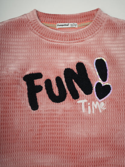Pampolina Pink Waffle Sweatshirt with "Fun Time" Design