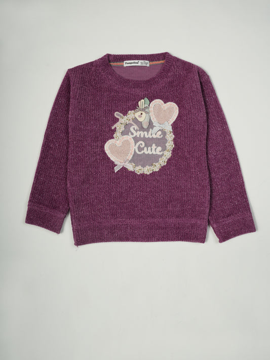 Pampolina Purple Glitter Top with "Smile Cute" Applique