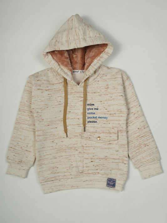 Pampolina Beige "Mom Give Me Pocket Money" Hoodie with Faux Fur Lining