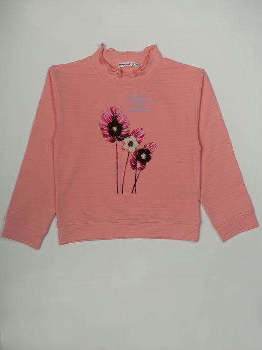 Pampolina Peach Sweatshirt with Floral Design and "Breathe Natural Life" Text