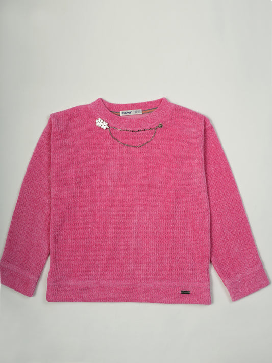 Pampolina Pink Ribbed Sweatshirt with Unique Chain Design