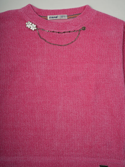 Pampolina Pink Ribbed Sweatshirt with Unique Chain Design