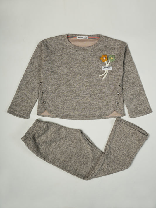 Pampolina Grey Cozy Code Set with Floral Applique