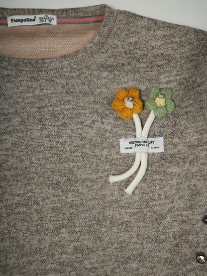 Pampolina Grey Cozy Code Set with Floral Applique