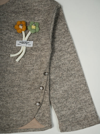 Pampolina Grey Cozy Code Set with Floral Applique