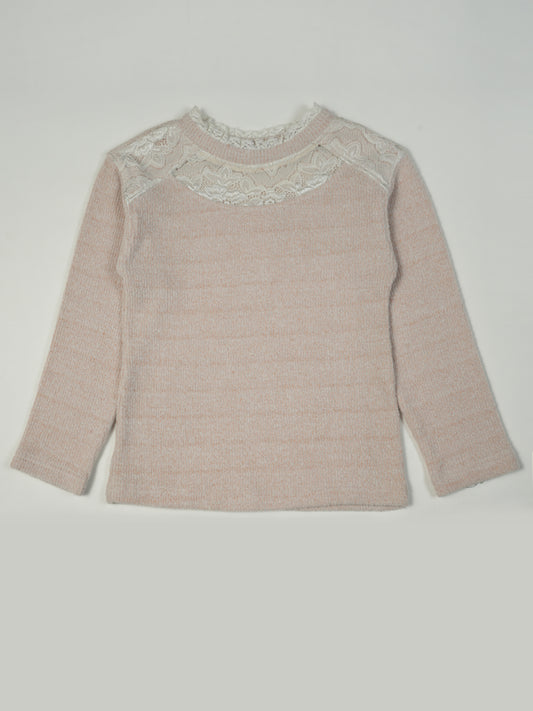 Pampolina Girls' Pink Ribbed Top with Unique Design