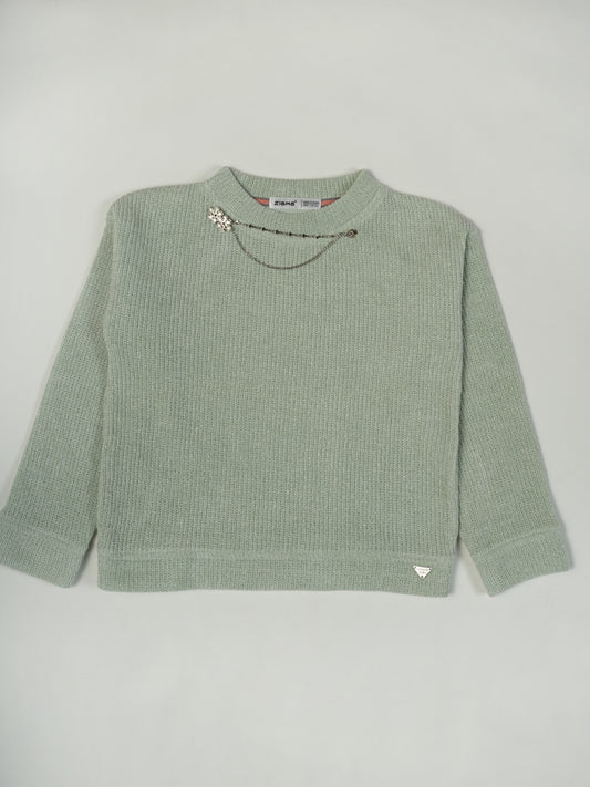 Pampolina C.Green Ribbed Wool Top with Unique Chain Design