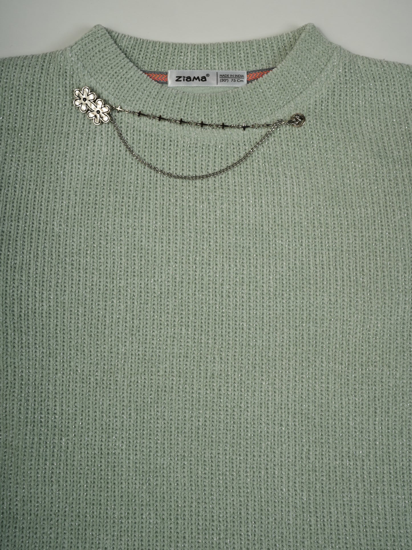 Pampolina C.Green Ribbed Wool Top with Unique Chain Design