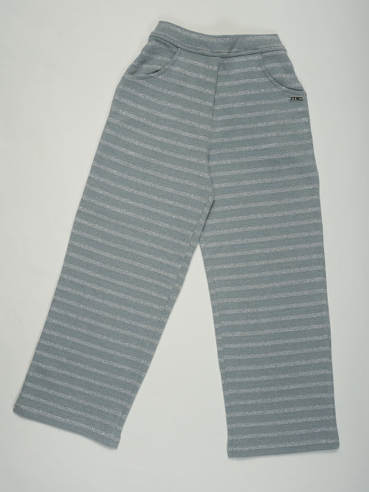 Pampolina Girls' Grey Striped Pants with Silver Glitter Detail