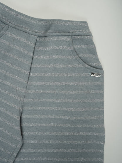 Pampolina Girls' Grey Striped Pants with Silver Glitter Detail