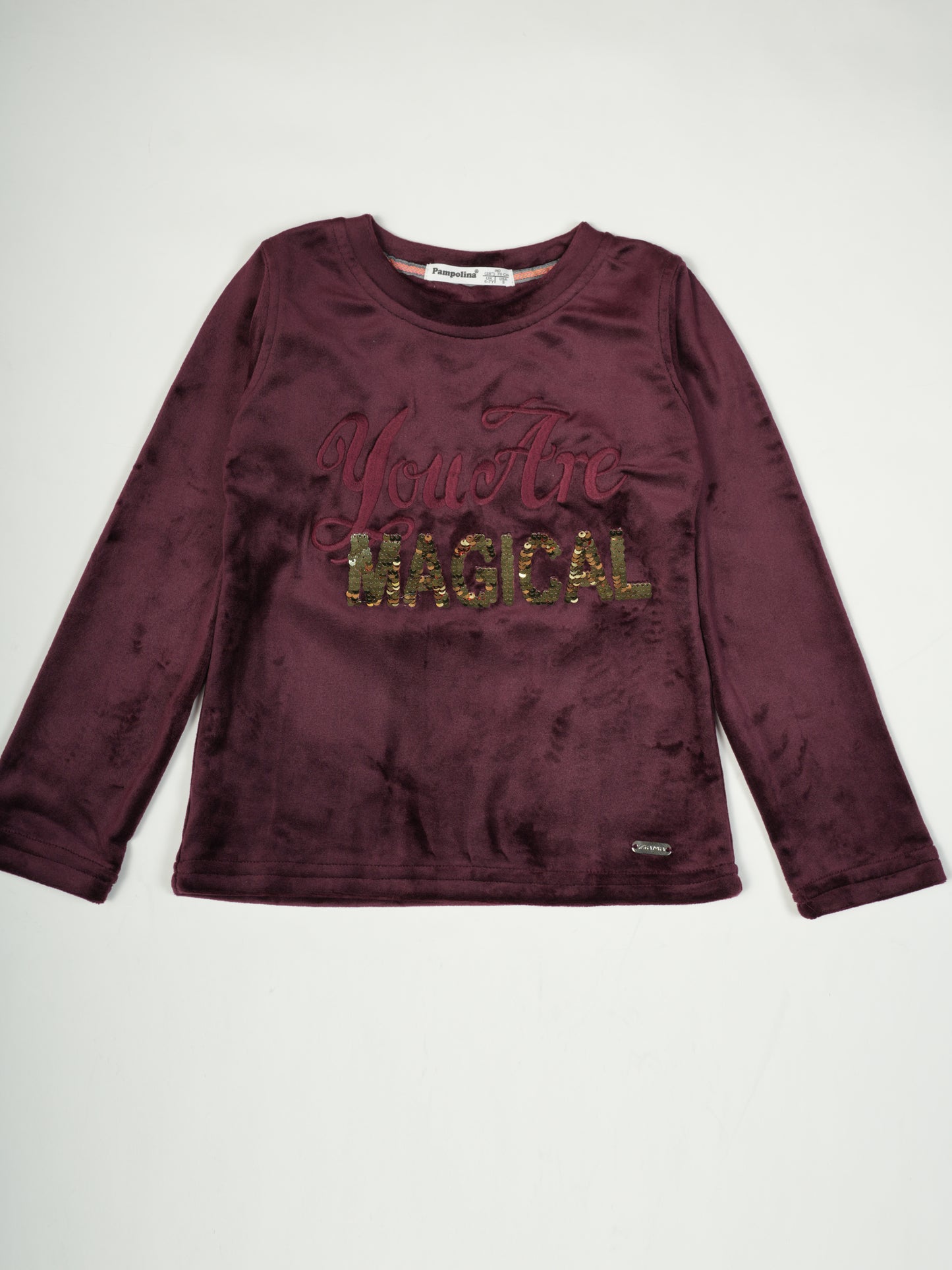 Pampolina Burgundy Sharing "You Are Magical" Long-Sleeve Shirt with Sequin Detail