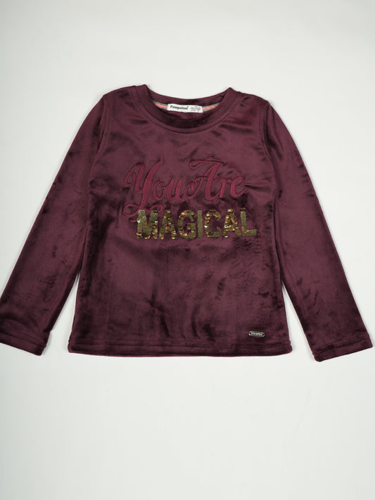 Pampolina Burgundy Sharing "You Are Magical" Long-Sleeve Shirt with Sequin Detail