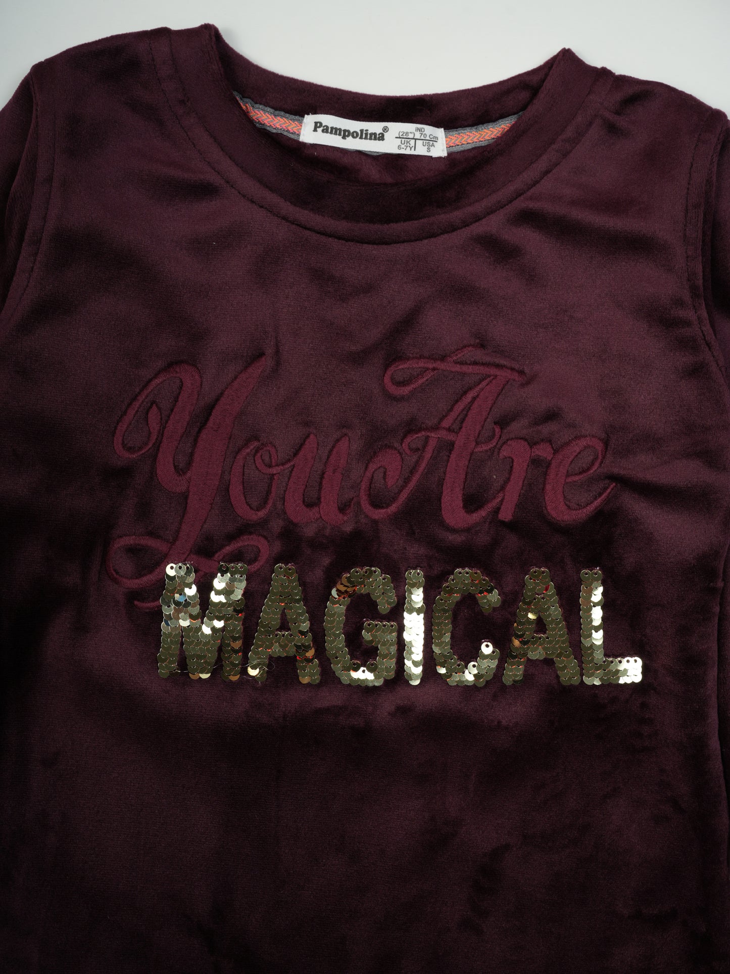 Pampolina Burgundy Sharing "You Are Magical" Long-Sleeve Shirt with Sequin Detail